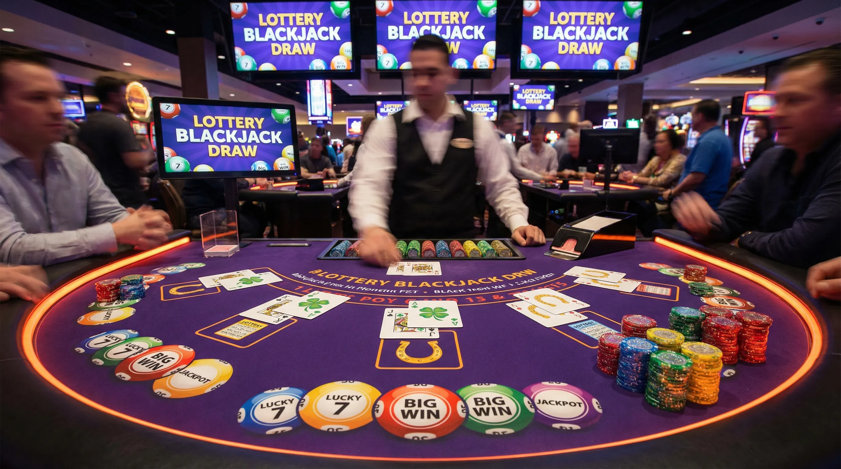 Mesa de blackjack premium con cartas y fichas en Tiraj Rapid